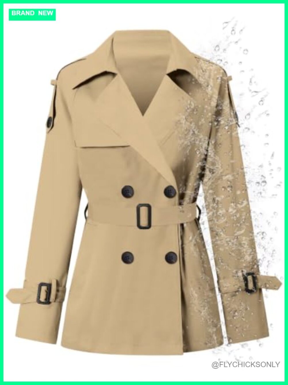 Water-Repellent Double Breasted Belted Short Trench Coat Women's